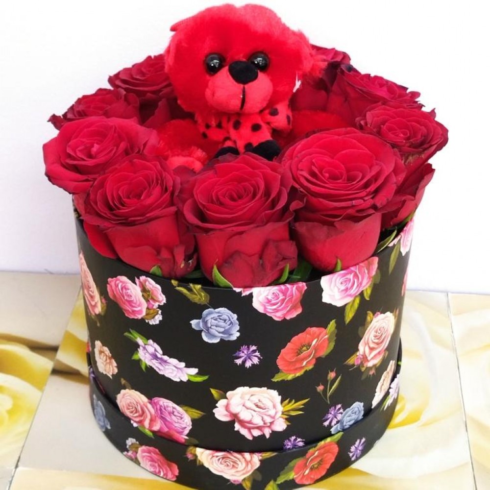 BOX  Κόκκινα Τριαντάφυλλα με λούτρινο